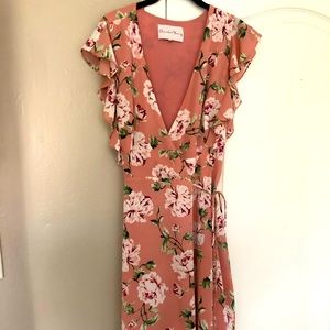 Pink floral wrap dress